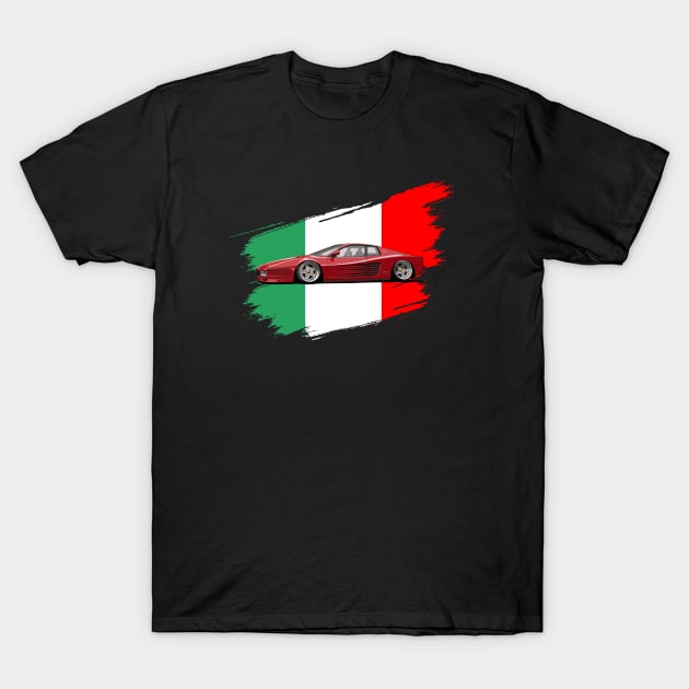 Classic Italy Flag Italia Motorsport Testarossa Car T-Shirt by Automotive Apparel & Accessoires